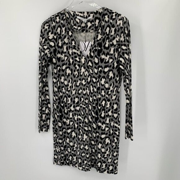 DVF Diane von Furstenberg Reina Spotted cat gray tunic dress silk leopard new 10 - Picture 1 of 6